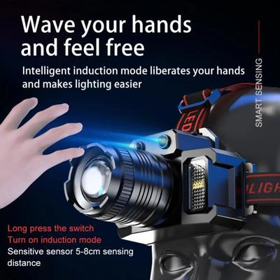 Lampada frontale ricaricabile 20W Super Bright Light T51 Induction LED Faro impermeabile Campeggio Mobile Power Bank Lampeggiante