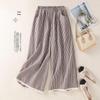 Women's Retro Lace Patchwork Plaid Wide-Leg Pants - Black & White, Casual, Nine-Tenths, Spring/Summer Fashion.
