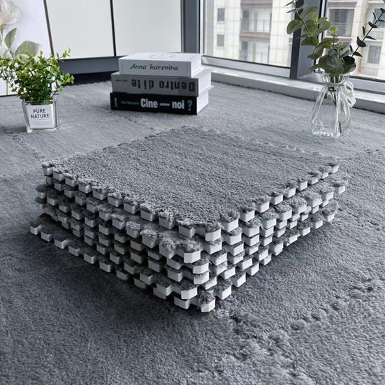 Floor Mat Solid Color Plush Dry Feet Floor Tiles Rug Tear-resistant Protective Square Washable Bedroom Puzzle Rug Living Room Mat