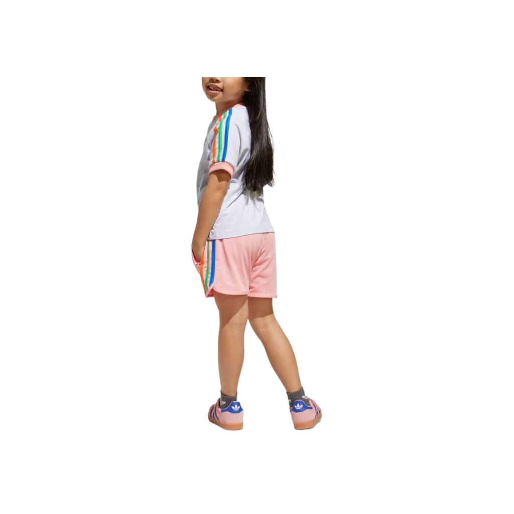 adidas Originals Casual Sports Set T-Shirt Set 3-Stripes Shorts Comfortable Fashion Simple Versatile 2-Piece Kids Sets White Pink JC5884