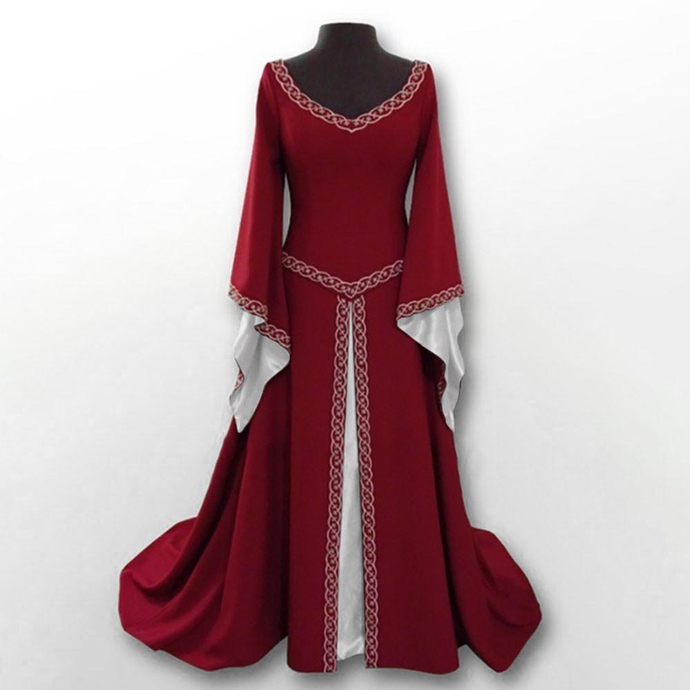 Women's Long Sleeve V-Neck Medieval Dress Floor Length Cosplay Dress