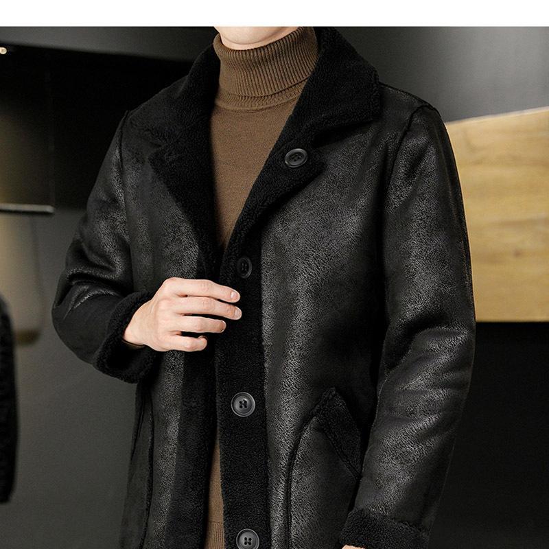 Lapel Thickened Double Sided Pellet Fleece Coat for Men's Winter New Youth Mid Length Coat
