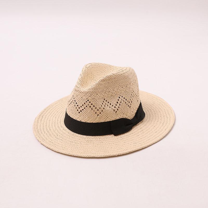 New Trendy Women Elegant Summer Natural Straw Panamad Sun Hats Fashion Beach Hat Outdoor Wide Brim Sun Protection Men Fedora Hat