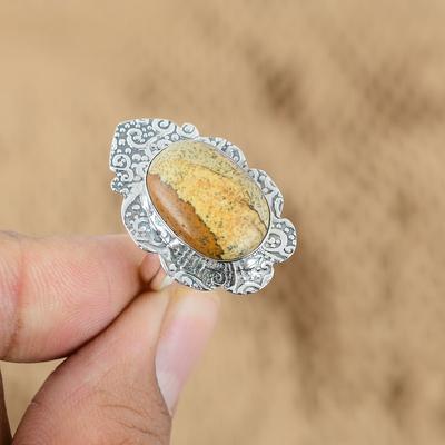 Anneler günü İndirimi Resimli Jasper Taş 925 Ayar Gümüş Söz Eşsiz Yüzük