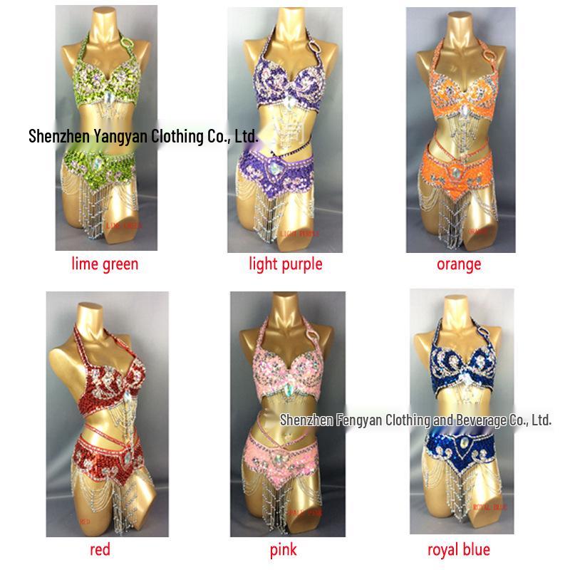 Belly Dance Sequin Bra & Waist Chain Set - Women's Stage Performance Costume