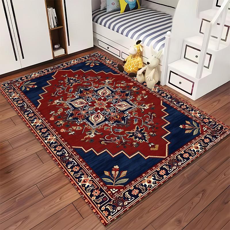 Vintage Floral Persian Style Red and Blue Area Rug for Living Room Suitable for use as an anti-slip for living room bedroom sofas
