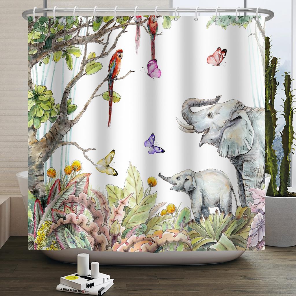 Rlsgjlkjk Forest Animals Shower Curtain Jungle Trees Plant Wildlife Bird Bear Fox Deer Modern Minimalist Bathroom Shower Curtain