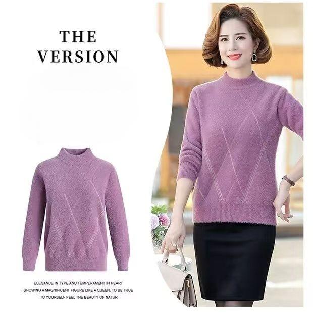 Women's Mink Fleece Sweater Winter Thick Pullover Knitwear Half Turtleneck Warm Knit Top Plush Jumper