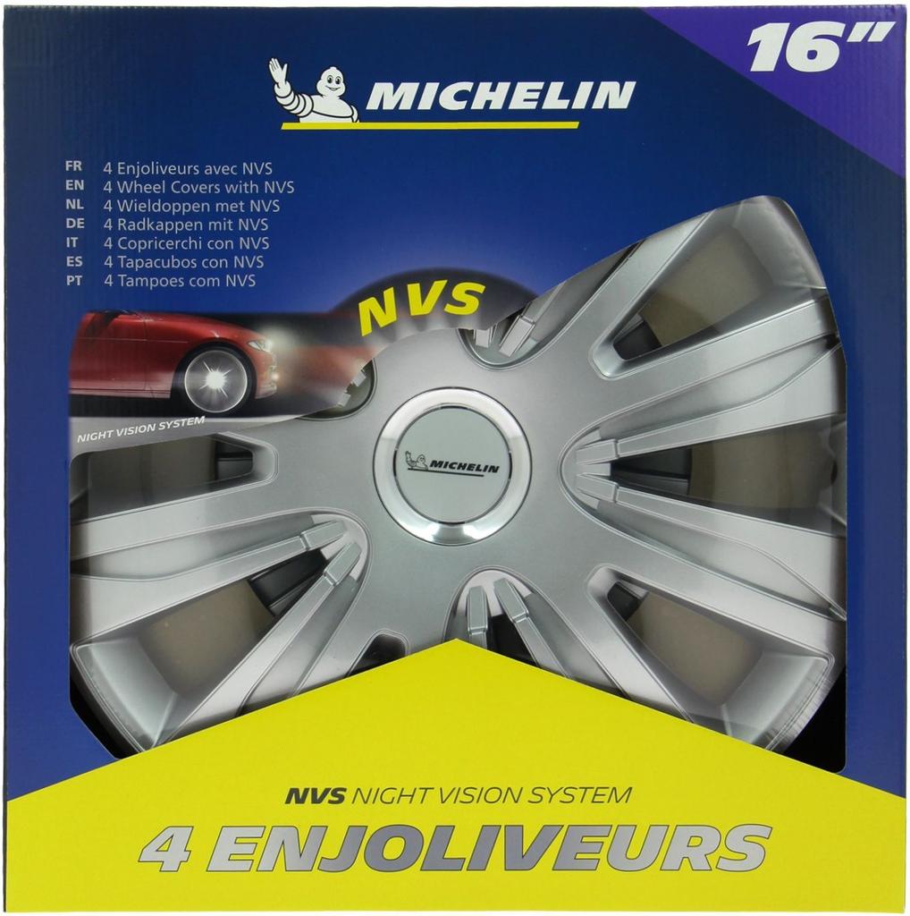 Set of 4 Metallic Grey Wheel Trims - MICHELIN - 16 Inch - Simple Clip-on Attachment - NVS 42 Reflective Sticker