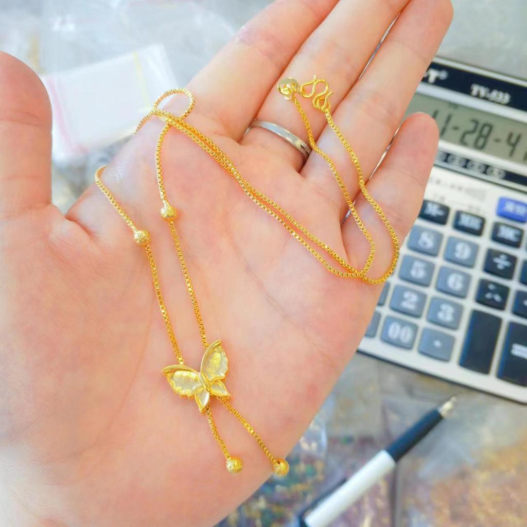 Vietnam Gold Plated Butterfly Jewelry Set: Bracelet, Necklace, Earrings - Women's Fashion Accessory