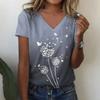 Maglietta oversize con scollo a V e maniche corte estiva da donna per donna, maglietta bianca alla moda da donna, stampa 3D con libellula, abbigliamento casual