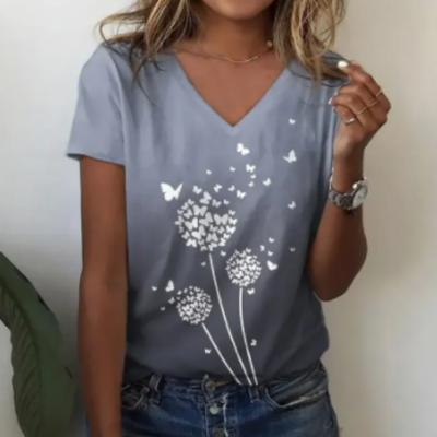 Maglietta oversize con scollo a V e maniche corte estiva da donna per donna, maglietta bianca alla moda da donna, stampa 3D con libellula, abbigliamento casual