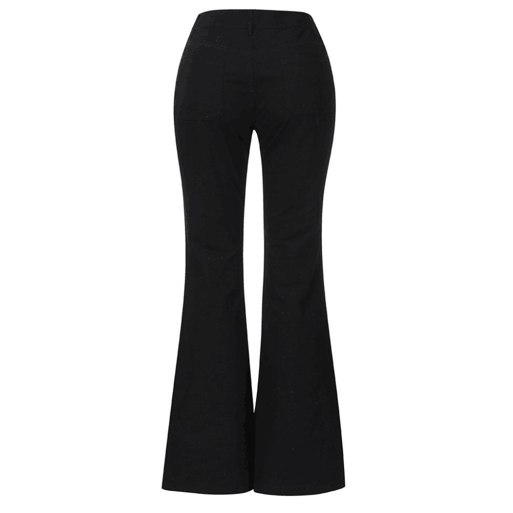 Women's High Waist Flare Jeans Slim Fit Multi Button Front Pocket High Stretch Washed Long Denim Trousers