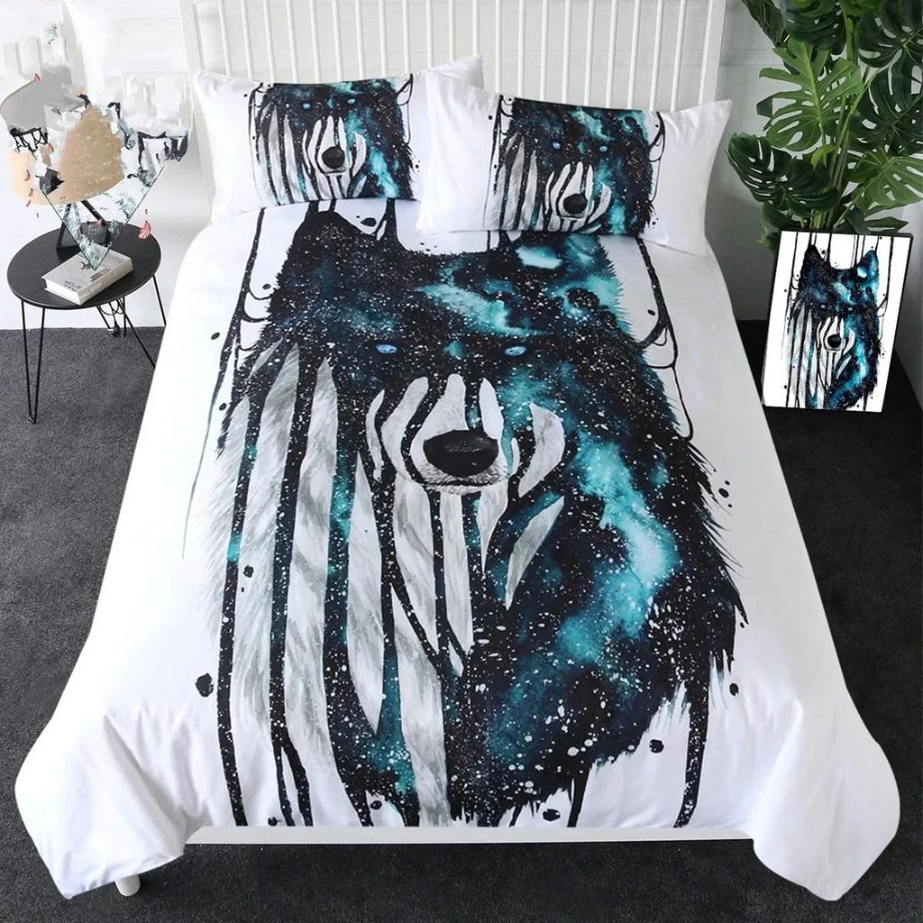 Moon Child Black Cold Art Moon Fox Duvet Cover Set Moon and Stars Bedding Set Black and White Fox Comforter Cover for Girl Boy