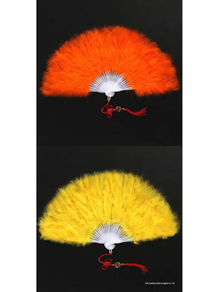 Thickened White Feather Folding Fan - Plush Cheongsam Catwalk & Emperor Night Dance Accessory