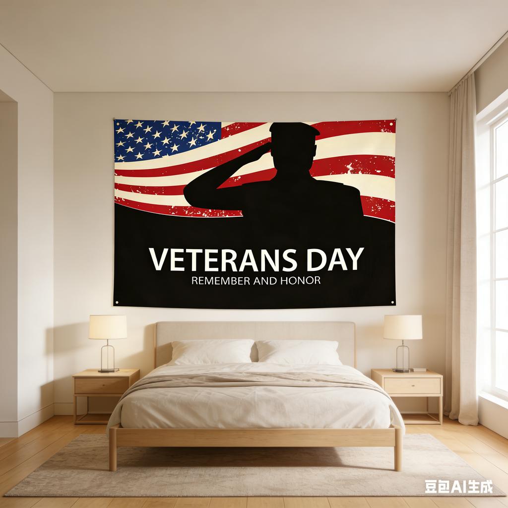 Veterans Day Salute Tapestry Patriotic Honor Print Polyester Wall Hanging for Living Room US Flag and Veteran Salute Themed De