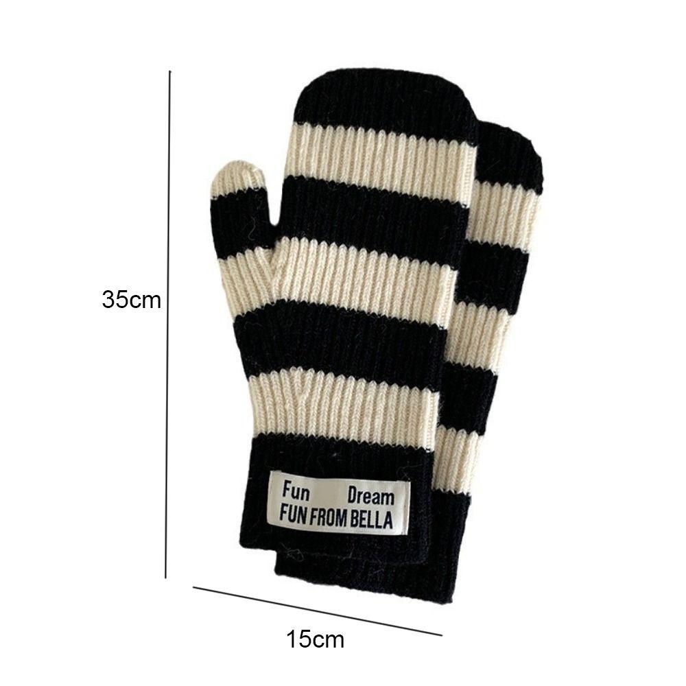 Thickened Striped Gloves Korean Electric Vehicle Gloves Simple Winter Warm Riding Gloves  Girl