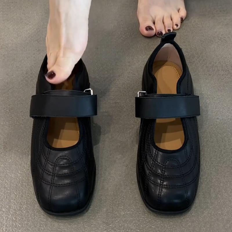 Sheepskin version~ 2025 new Korean version Velcro flat Mary Jane women's fashion versatile sports style ballet shoes