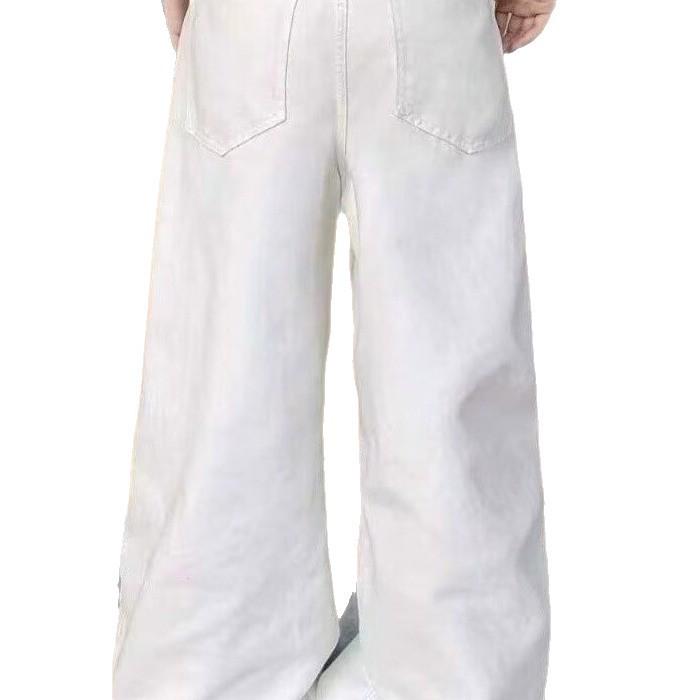 Unisex Floor-Length Color Block Patchwork Wide-Leg Jeans