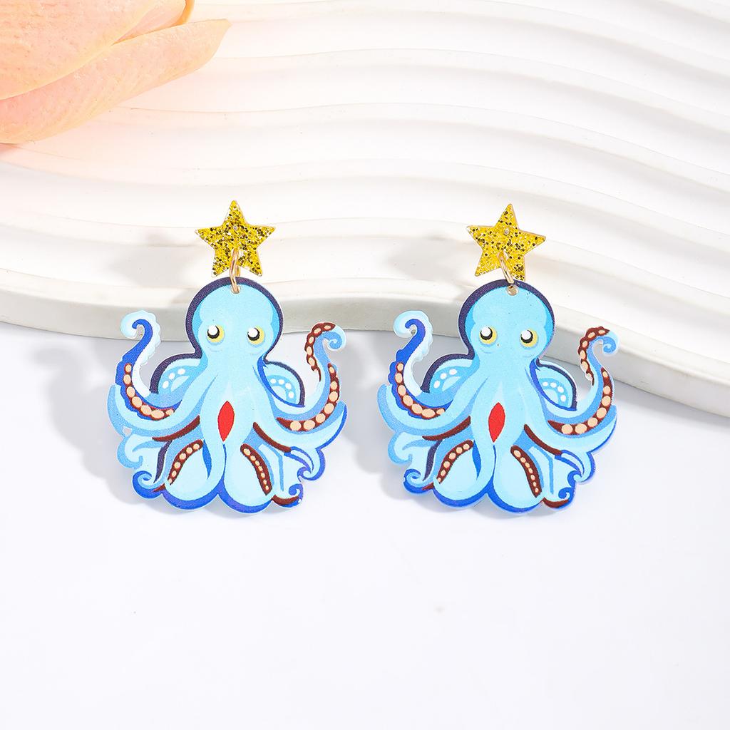 Summer wind cartoon octopus plate earrings cute fun marine animal earrings octopus resin earrings