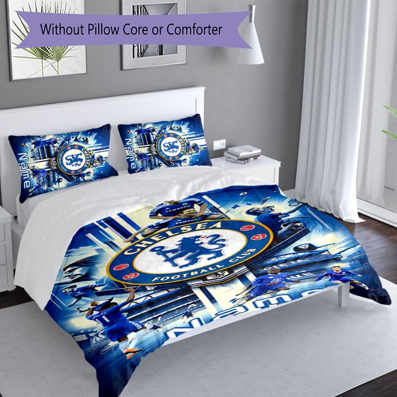 3pcs Custom Name Chelsea F.C Set,Includes 1 Duvet Cover and 2 Pillowcases,All-season Bedroom Decor