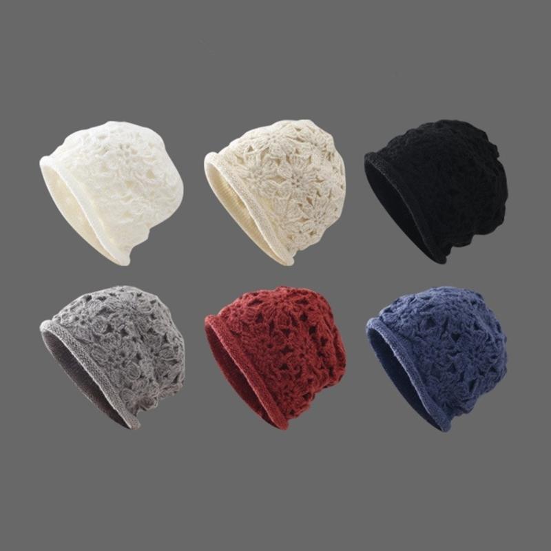 Häkelblumen-Damenmütze Gestrickte Damenmütze Multifunktionale Tragbare Kopfdekorationen für Drinnen, Draußen, Reisen, Camping