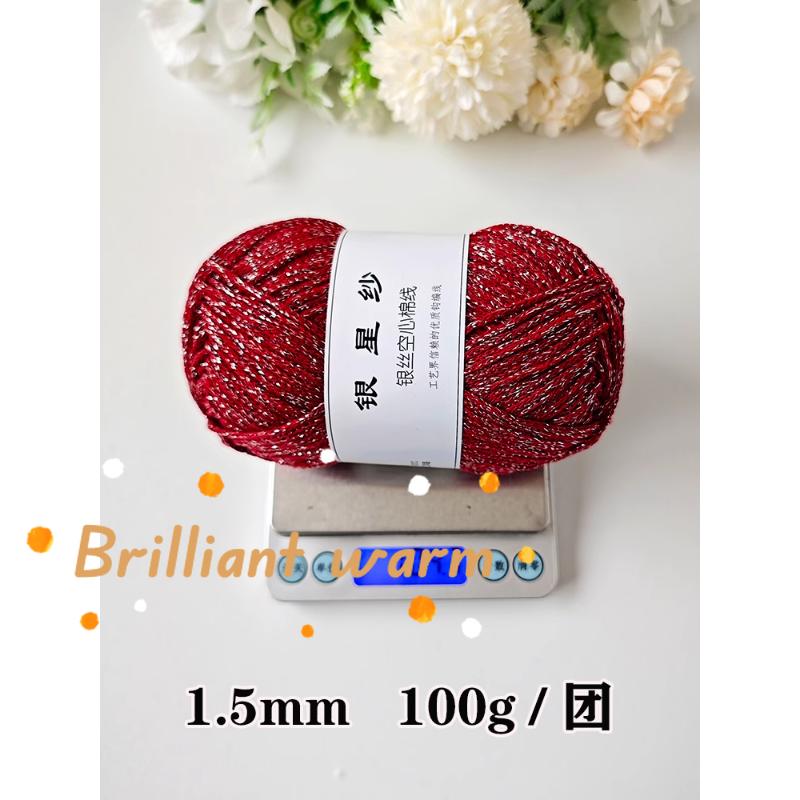 100g Filo d'Argento Lucido Cavo Uncinetto in Cotone Fai da Te 1.5mm Filato Medio Grosso Uncinetto Filo Lucido Cappello Borsa Tessuto a Mano