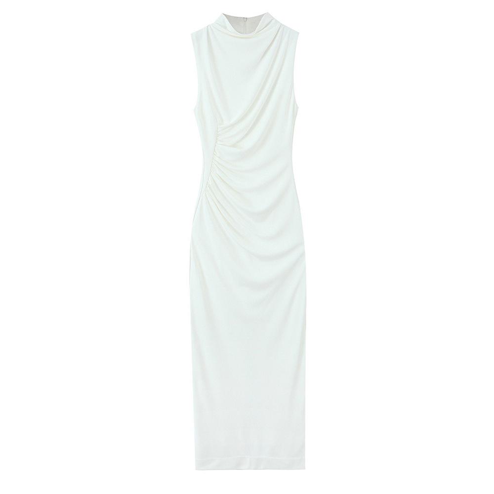 

2025 Spring Slim Fit Sleeveless Pleated Dress XS белый