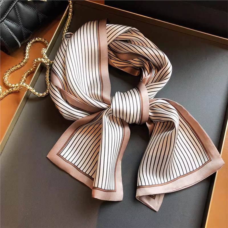 100% mulberry silk satin 15 * 145 lotus root color vertical stripe long scarf women s summer temperament versatile silk scarf Standard