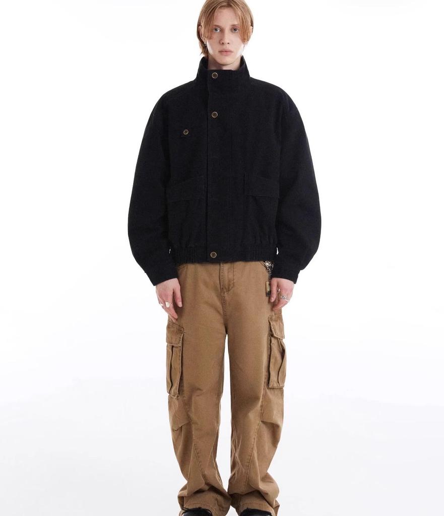 Unisex Retro Distressed Canvas Barn Jacket - Boxy, Stand Collar, Trendy Style