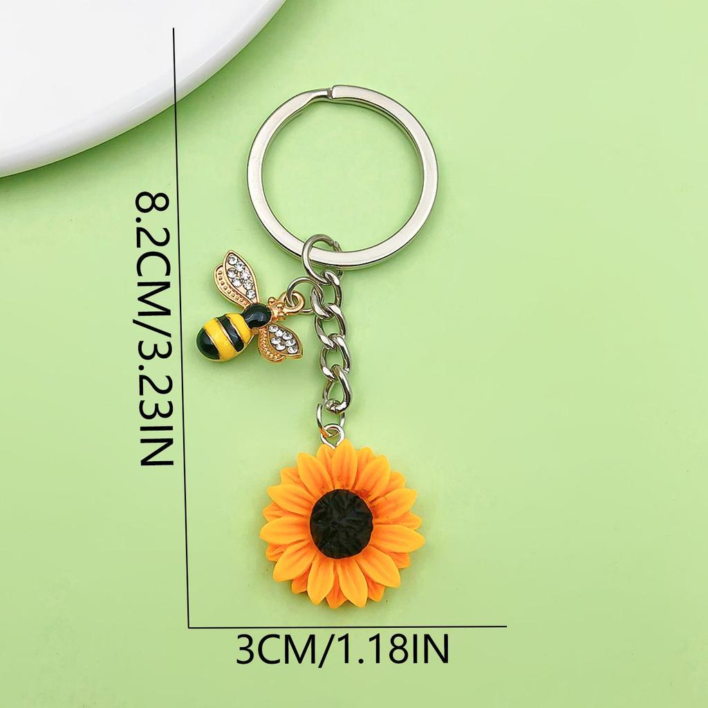 Personalized Pearl Bee & Sunflower Honeycomb Keychain Charm