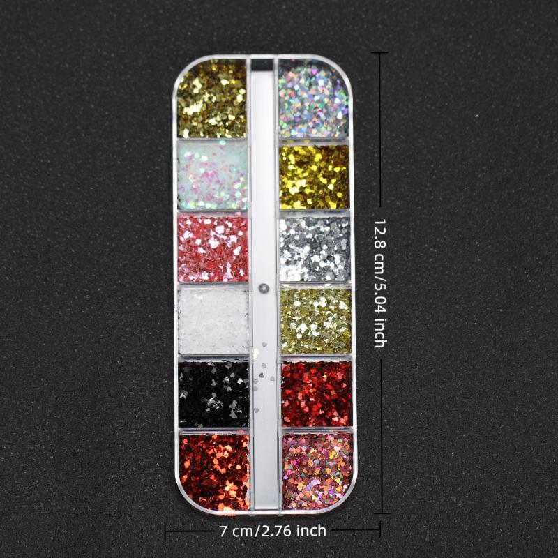 12 Grids Mini Mixed Star Heart Nail Art Glitter Sequins Sparkling Nail Sequins 3D Glitter Holographic Laser Nail Art Charms Diy