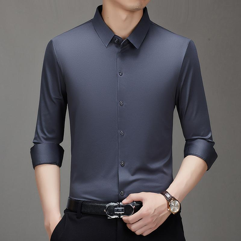 

Autumn solid color casual business men s high-end clothes men s seamless long-sleeved shirt inch shirt M
