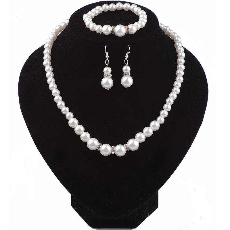 Accessories Bridal Sweater Necklace Kit Diamond Faux Pearl Necklace Earrings Bracelet Kit