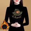 Autumn Winter Women Diamonds Fleece Black Slim T-Shirt Version Fashion Half High Neck Big Size Thicken Casual Long Sleeve Tops