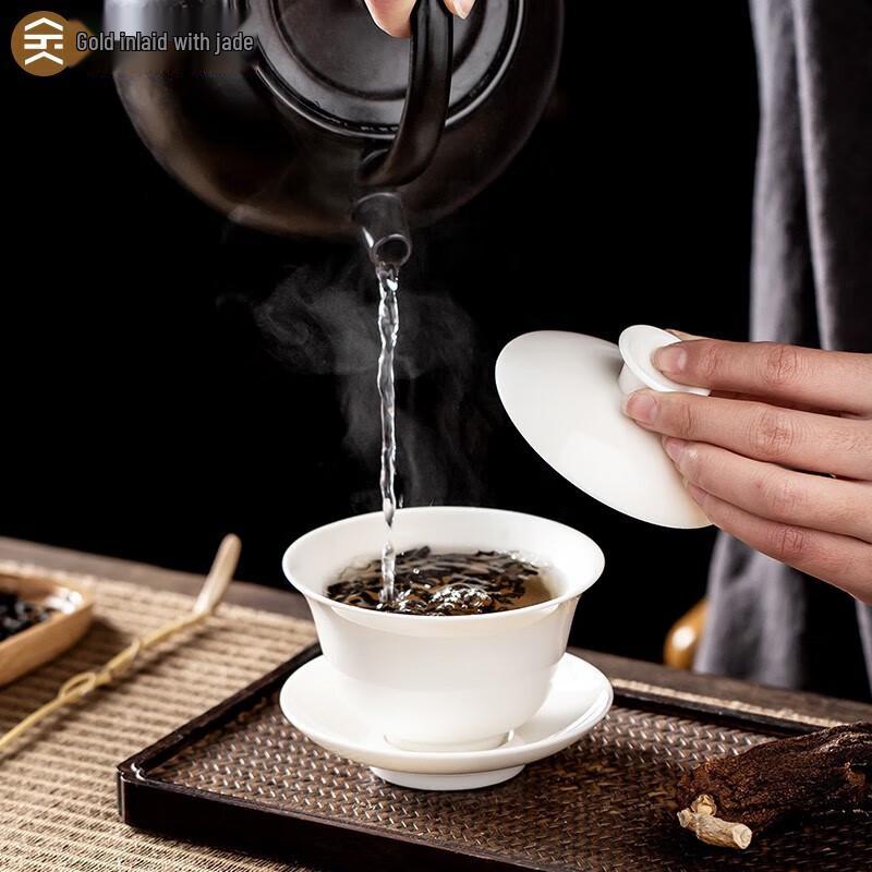 Gold-Inlaid Jade Style Porcelain Gaiwan