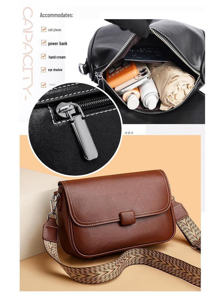 2024 Women's Crossbody Bag: Soft Leather, Fashionable Design, Wide Strap, Stylish Square Shape