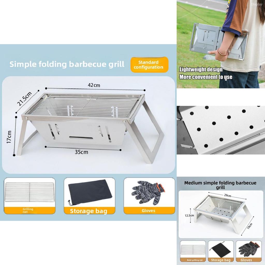 Stainless Steel Barbecue Grill With Thickened Carbon Frame For Outdoor Camping And Family Cooking