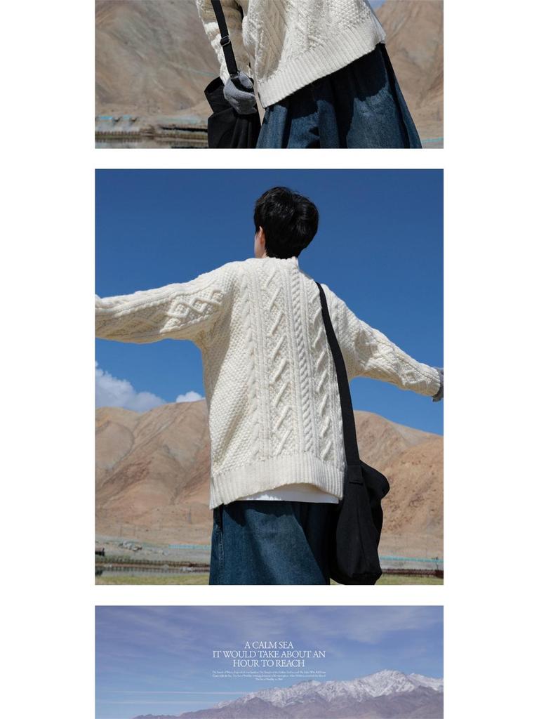 Men's Japanese Retro Hong Kong Literary Knit Sweater - Twisted Pattern, Round Neck, Autumn Casual