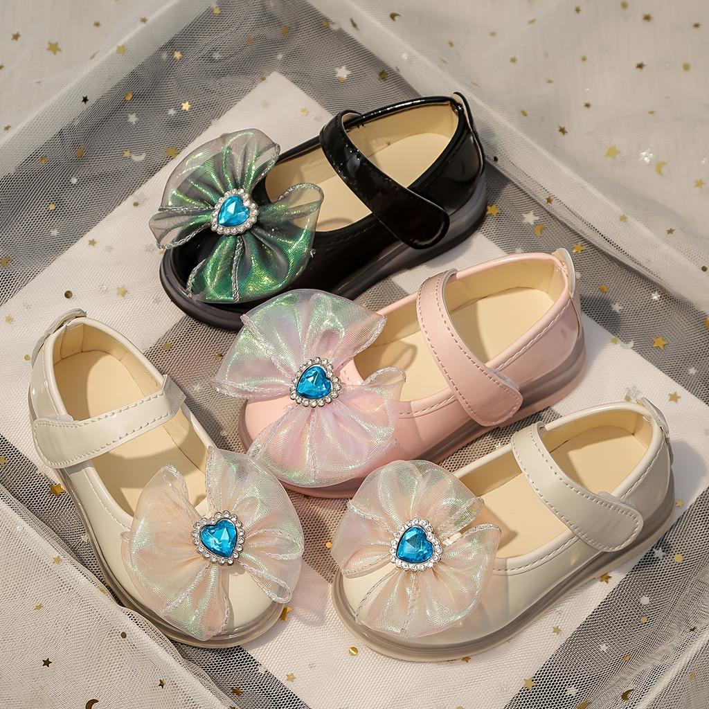 Girls' -Up Shoes with Bow & LED Sole - PU Low-Top Sneakers, Tape Closure for & Girls, Cute & Casual Attire (Suitable for Spring/Summer)