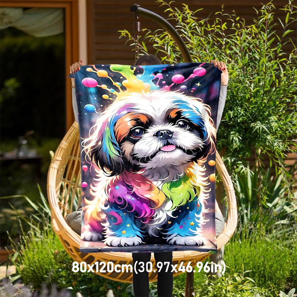 

1pc rainbow dog Outdoor Flannel Blanket Soft Warm All-Season Throw for Sofa Bed Car Camping Office, Cozy Gift Idea1232S 80x120cm(31x47inch)