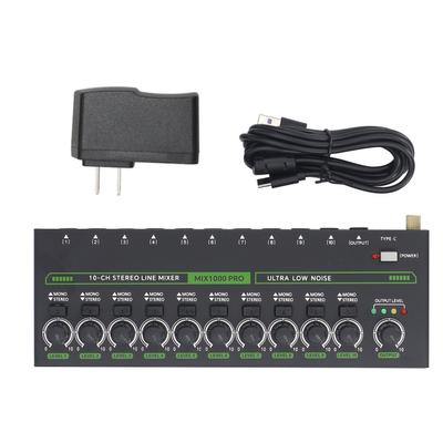 MIX1000 10-Kanal Stereo-Mischer mit RGB-Licht Rauscharm Stereo/Mono Umschaltbarer Mischer für Gitarre