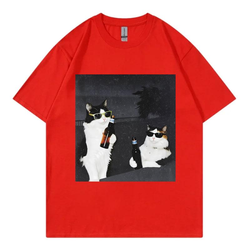 Bier Katze Kumpel Lustiges Meme T-Shirt Unisex Unisex Mode Vintage Kurzarm T-Shirt Sommer Lässig Locker Baumwolle T-Shirts Streetwear