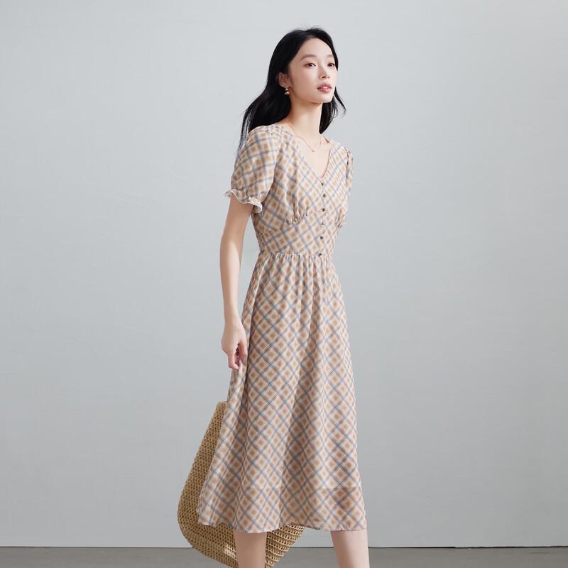 SOFSIL Retro Plaid A-line V-neck Dress XL