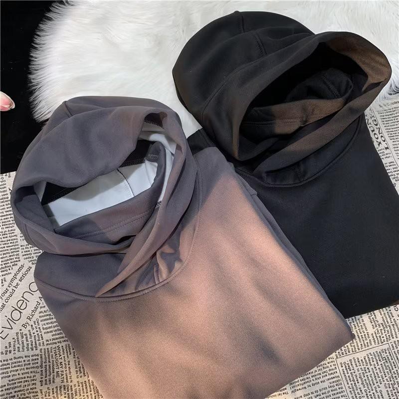 Unisex High Neck Hooded Sweatshirt Winter Warm Fleece Lined Oversized Streetwear Casual Cotton Pullover