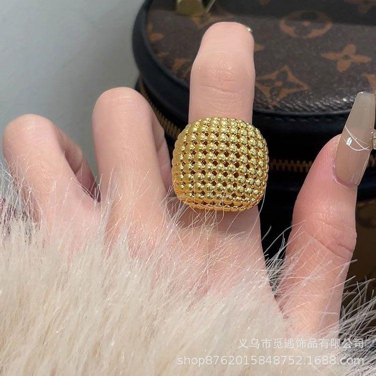 Trendy Exaggerated Geometric Hollowed-out Spherical Adjustable Opening Rings for Women Personality Temperament Finger Jewelry