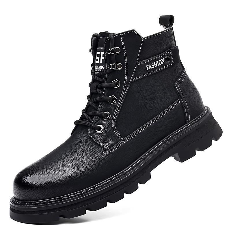Northeast Men's High Top Leather Cotton Boots - Warm, Velvet-Lined for Autumn/Winter Outdoor Work & Mountaineering.