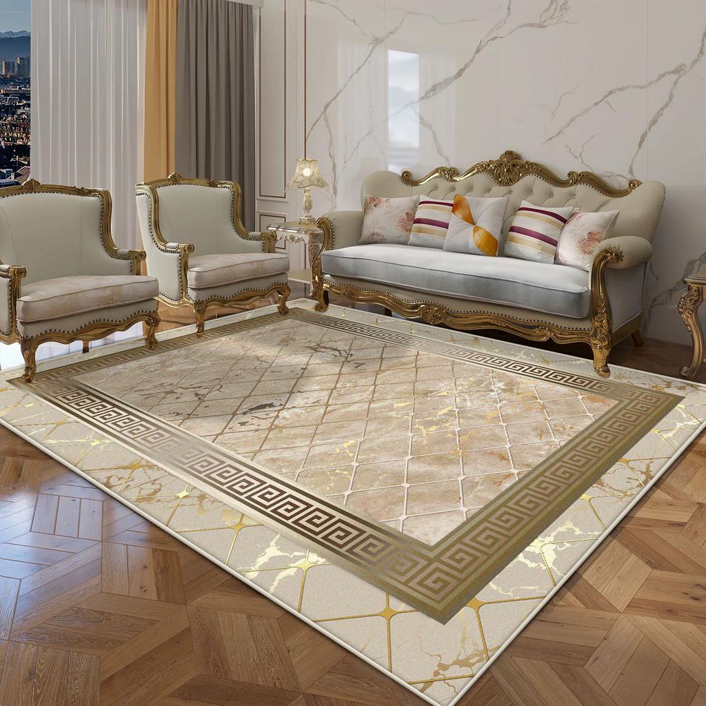 Golden Geometric CARPET FOR LIVE ROOM Decoration Home Sofa Fluffy Plush Rug Luxury Bedroom Bedside Soft Floor Mat Customizable