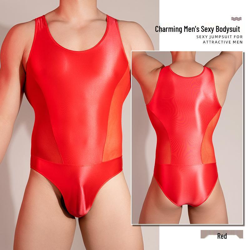 Herren Durchsichtiger Ärmelloser Erotischer Body - Glänzend, Hochelastisch, Atmungsaktiv Muskelformend
