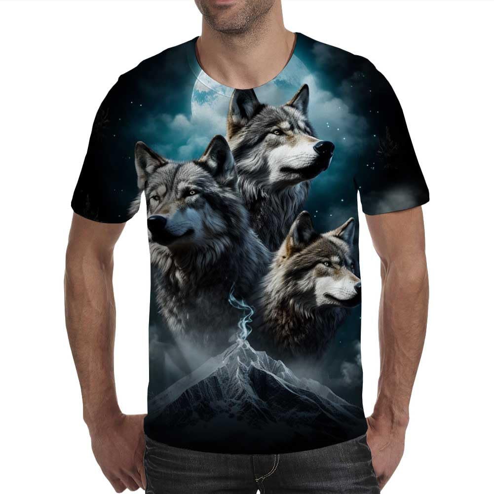 Summer Round Neck 3D Animal Pattern Print Top Fashionable Casual Short Sleeved Men's T-shirts